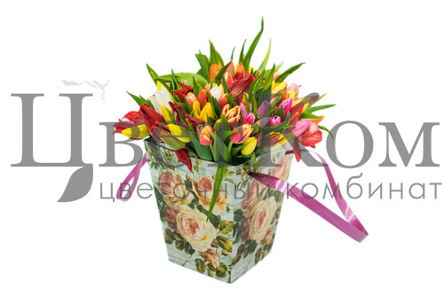 Коробка с тюльпанами 35+ шт